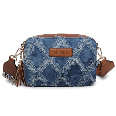 VANSARTO Women Tassel Quilted Crossbody Bag Distressed Denim Purse Small Shoulder Handbags Fashion Travel Bag with Wide Strap