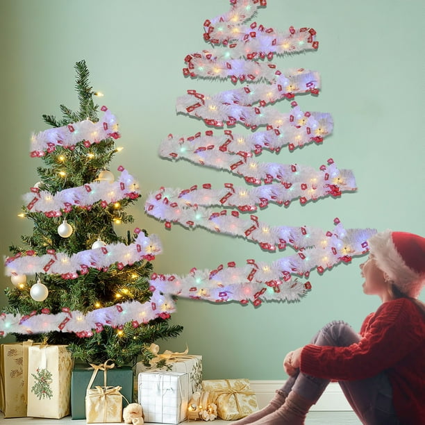 xihome Adorno colgante de cinta de plstico blanco de 3 metros con forma de rbol de Navidad y flores para ventanas y escaleras