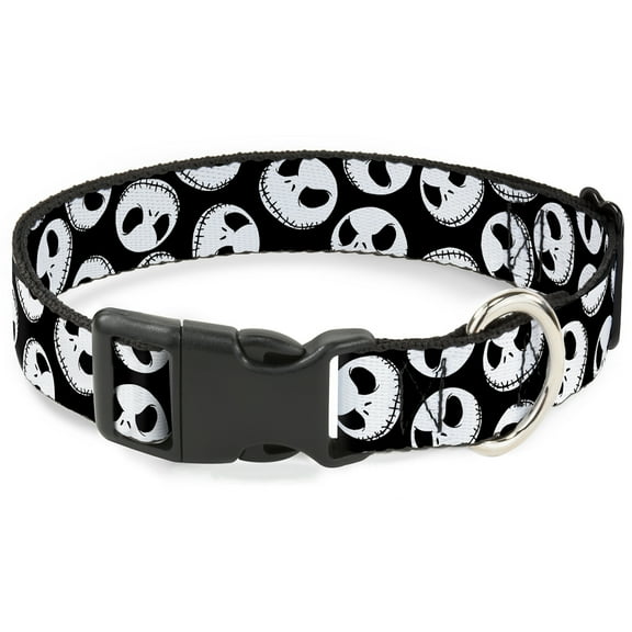 Disney Pet Collar, Dog Collar Plastic Buckle, Nightmare Before Christmas Jack Expressions Scattered Black, 11 to 16.5 Inches 1.0 Inch Wide