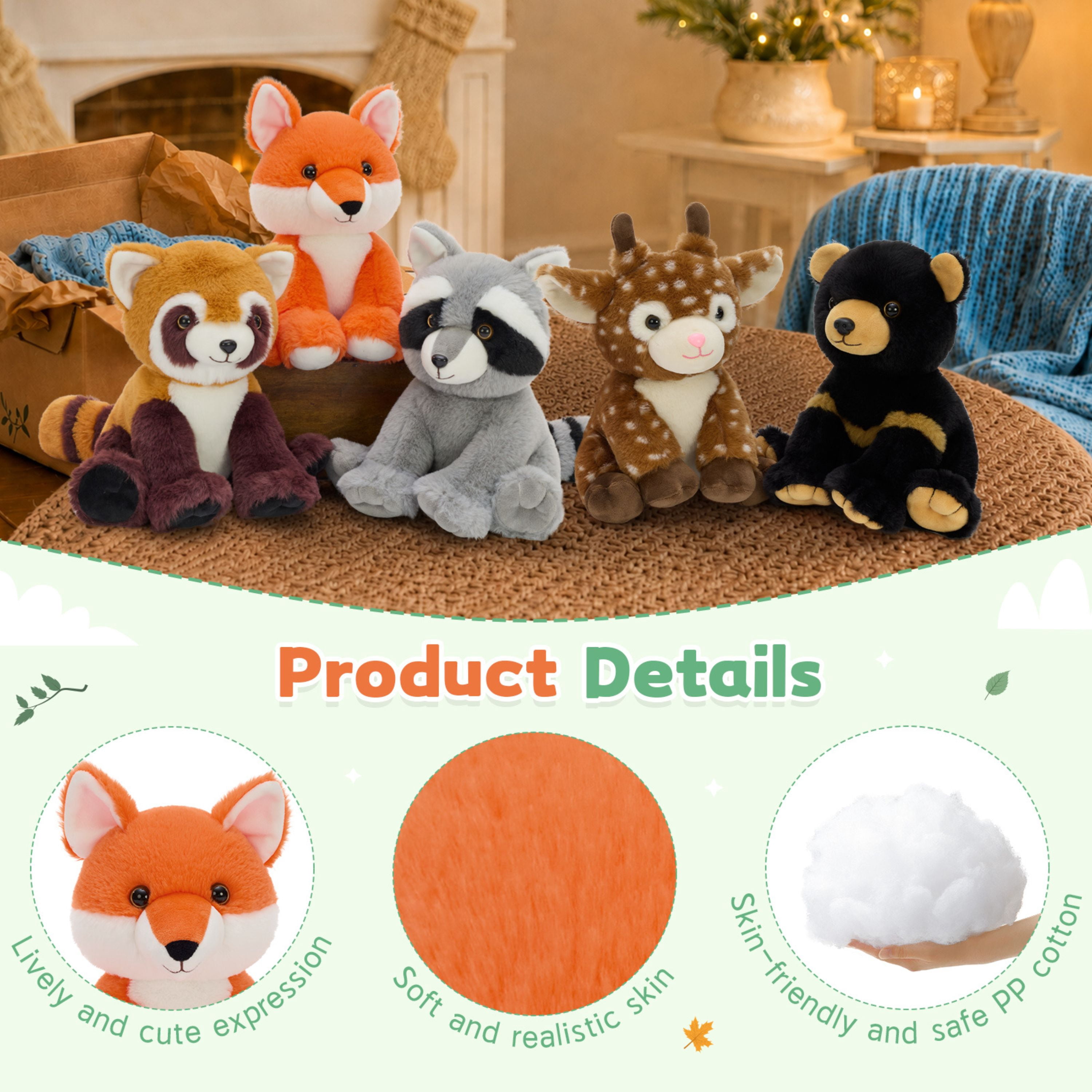 Muiteiur 5-Piece Woodland Stuffed Animals Set, 7.9 Inch Forest Plush Toys for Kids