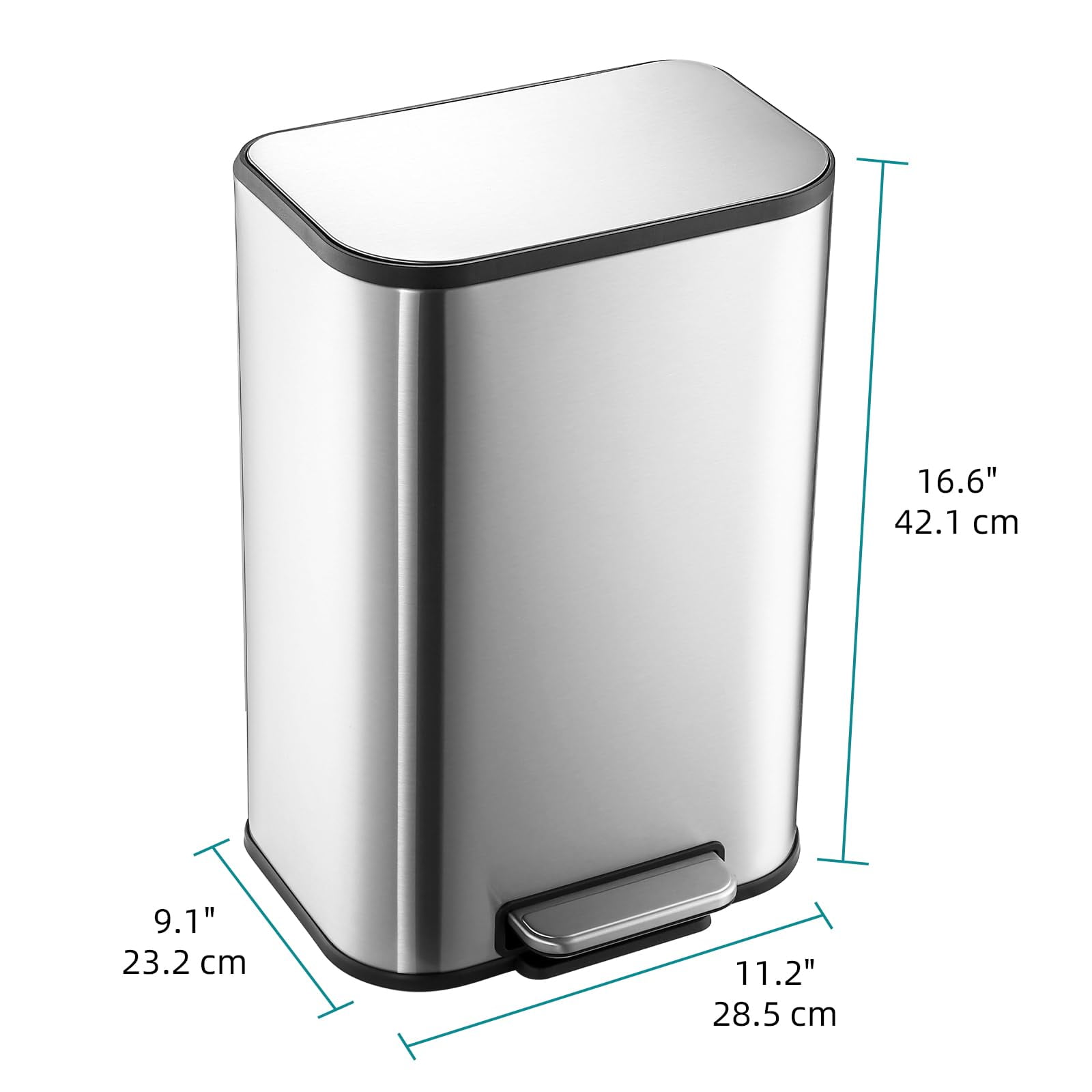 5.3 Gallon Stainless Steel Garbage Can, Small Rectangular Trash Can with Soft Close Lid Foot Pedal & Inner Bucket for Kitchen Home