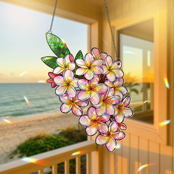 ViciArt Plumeria Holographic Suncatcher – 4" Acrylic Window Hanging, Tropical Floral Decor