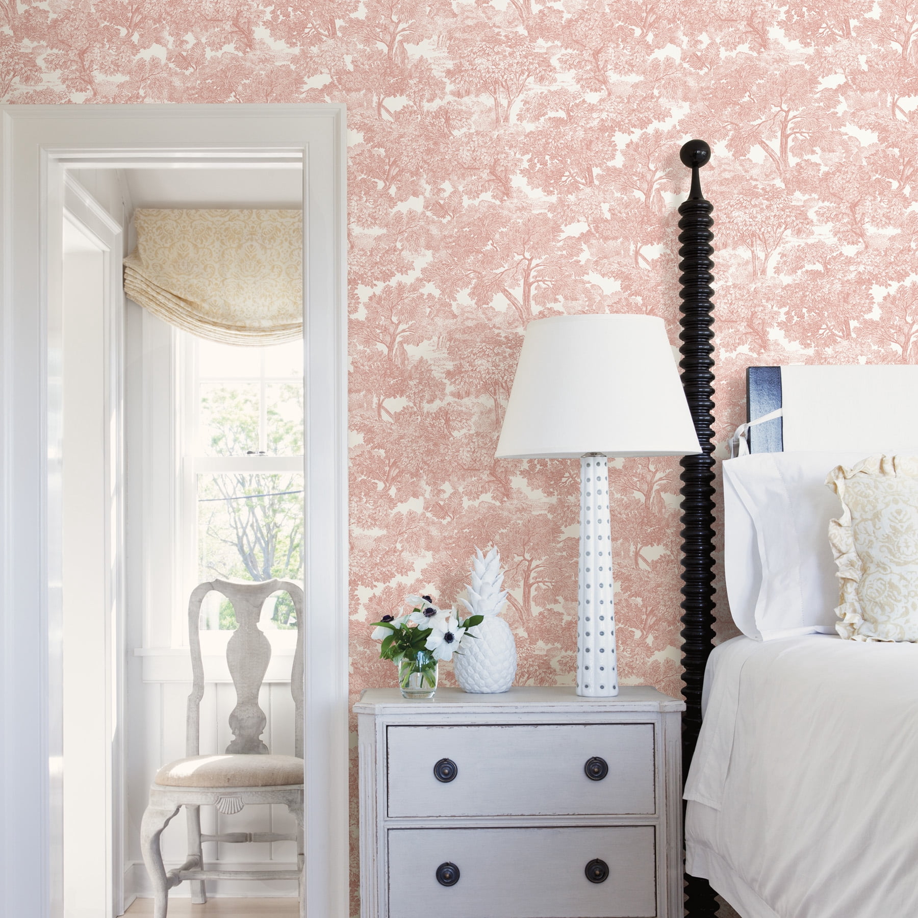 Chesapeake Spinney Rose Rose Toile Prepasted High Performance Wallpaper, 20.5-in by 33-ft, 56.4 sq. ft.