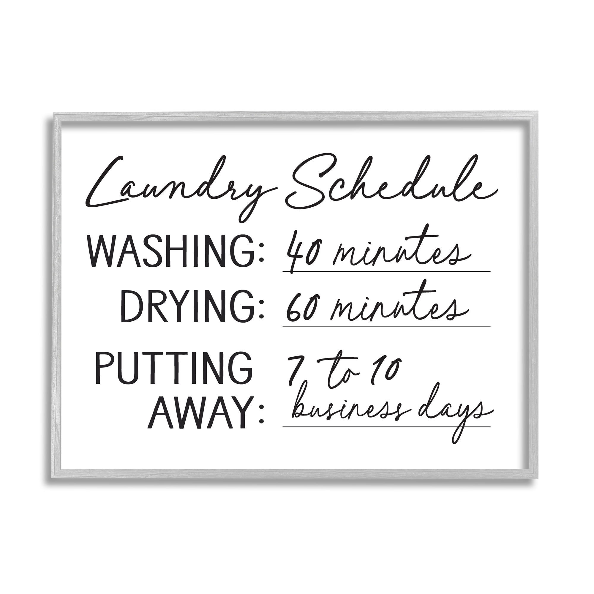 Stupell Industries Laundry Schedule Witty Text Casual Home Sign Graphic Art Gray Framed Art Print Wall Art, Design by Lettered and Lined