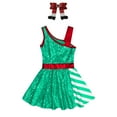 thumbnail image 4 of YiZYiF Kids Girls Sequins Striped Tutu Dress Christmas Dance Costume Figure Skating Dresses Green 14, 4 of 6