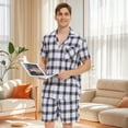 thumbnail image 5 of Yunbao Mens Cotton Pajama Sets Short Sleeve Sleepwear Button Down Loungewear Pjs with Pockets, 5 of 6