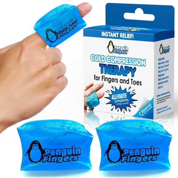 Finger and Toe Cold Gel Ice Pack, by Penguin Fingers. Compression Cold Pack for Fingers and Toes, Arthritis, Gout, and Injuries. Cryotherapy Sleeve