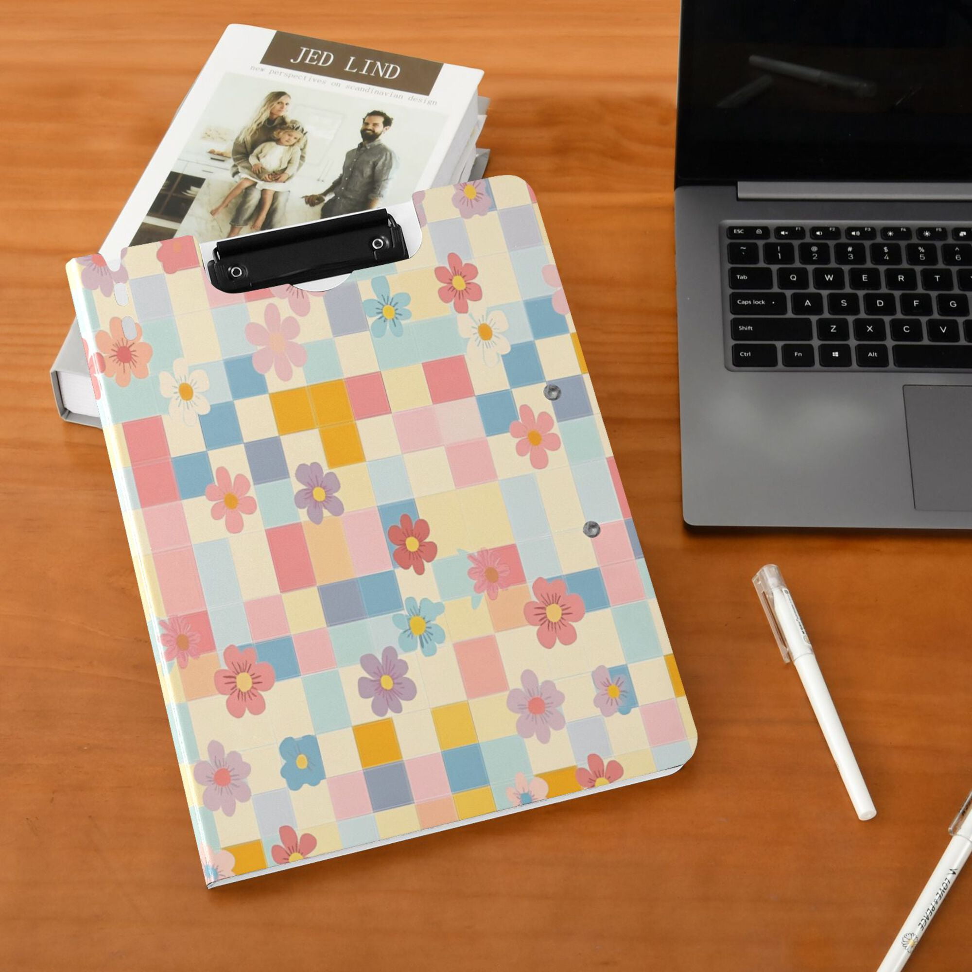 FORMRS A4 Clipboard Folder with Pen Holder Horizontal Foldable School Office Binder, Pink Floral