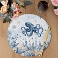 thumbnail image 3 of Blue Octopus Coastal Round 13 Inch Placemats Set of 2, Beach Starfish Nautical Coral Ombre HeatResistant Non Slip Place Mats for Dining Table, Wipeable Braided Kitchen Table Mats for Housewarming, 3 of 9