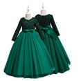 thumbnail image 7 of Esaierr Toddler Kids Flower Girl Dress 4-12Y Kids Long Sleeves Christmas Birthday Party Dresses Sequined Pageant Ball Gown Bow Princess Dress Wedding Dress Mother of the Bride Big Girl Dresses, 7 of 7