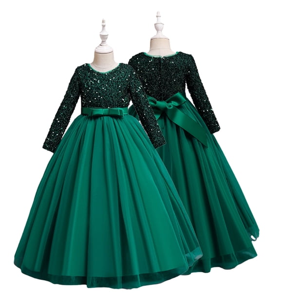 Esaierr Toddler Kids Flower Girl Dress 4-12Y Kids Long Sleeves Christmas  Birthday Party Dresses Sequined Pageant Ball Gown Bow Princess Dress  Wedding Dress Mother of the Bride Big Girl Dresses - Walmart