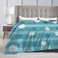 thumbnail image 4 of Blue Striped Flowers Pattern Throw Blanket,Super Soft Anti-Pilling Flannel Bed Blankets, 50"x40", 4 of 8