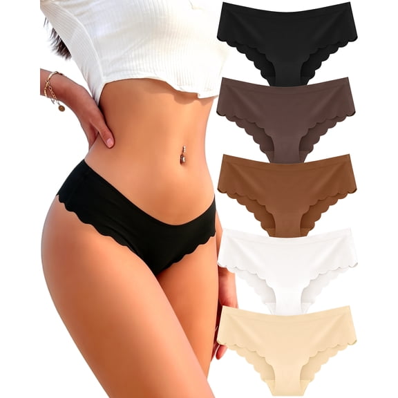 CuteByte 5 pack Seamless Underwear for Women Hipster Wave Edge Cheeky No Show Bikini Panties Womens S