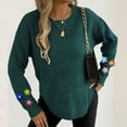 thumbnail image 6 of Floral Crewneck Sweaters Womens Fall Chunky Knit Pullover Tops Loose Fashion Long Sleeve Ladies Sweater Green, L, 6 of 6