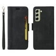 thumbnail image 2 of for Samsung Galaxy S21 FE Flip Case, Slide Card Pocket Premium PU Leather Folio Flip with Design Card Slots Wrist Strap Shockproof Kickstand Magnetic Protective Cover for Samsung S21 FE, Black, 2 of 15