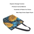 thumbnail image 3 of Open Top Canvas Tote Bag with Zipper Reusable Shopping Bag 13.5x15" Roomy Carryall Blue Leaves and Sunflowers, 3 of 9