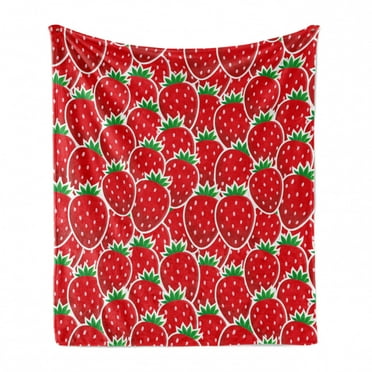 Fruits Soft Flannel Fleece Throw Blanket, Strawberry Themed Botany Yummy Food Organic Growth Diet Health Print, Cozy Plush for Indoor and Outdoor Use, 60" x 80", Red Hunter Green, by Ambesonne