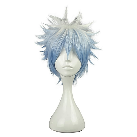 Unique Bargains Human Hair Wigs for Women with Wig Cap 12" Blue White Wigs