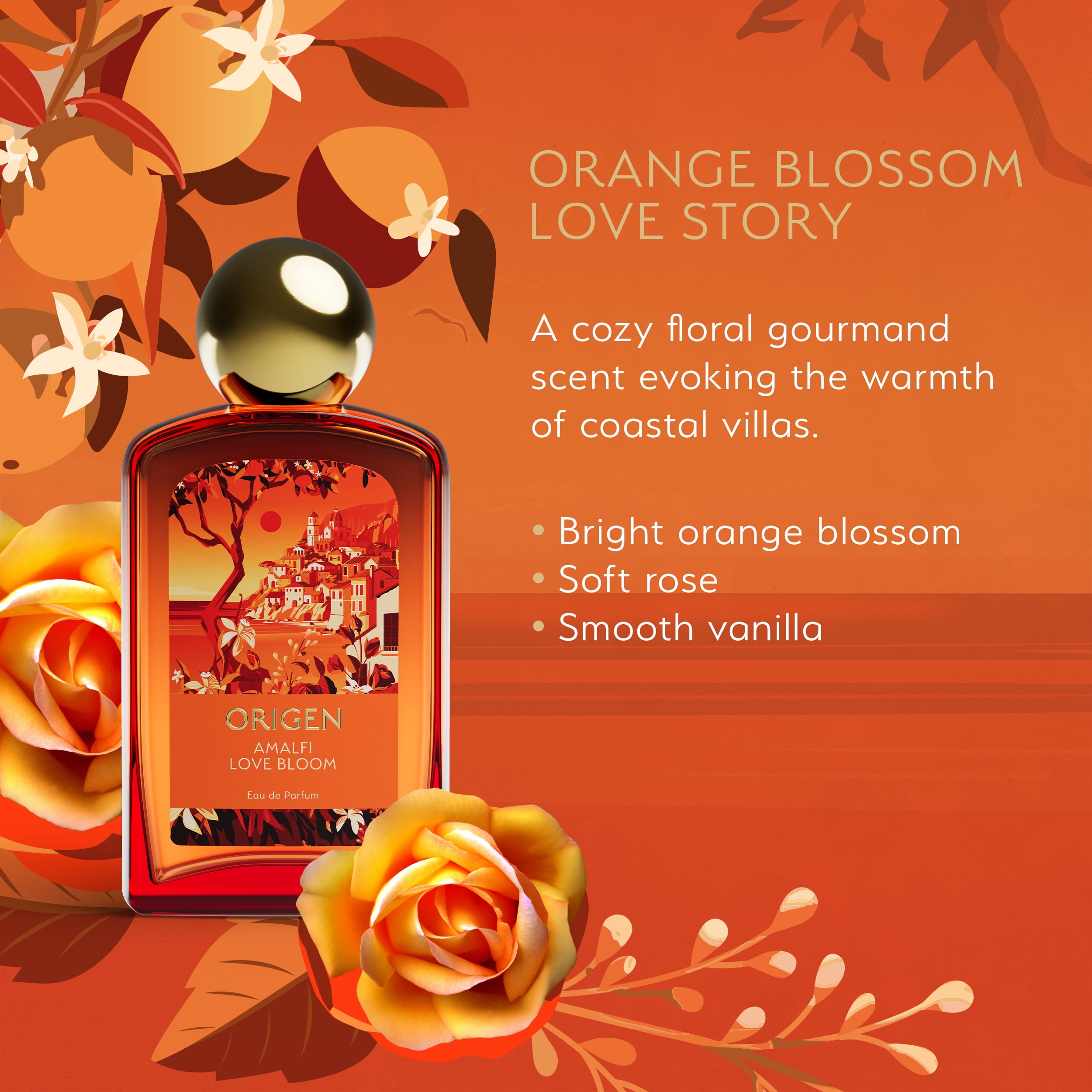 Origen Amalfi Love Bloom Eau de Parfum, a Cozy and Comforting Floral Fruity Fragrance for Women, 3.3 oz