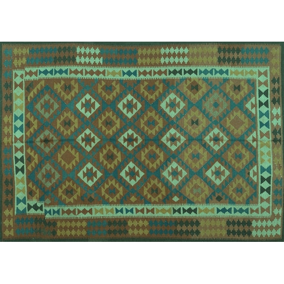 Ahgly Company Indoor Rectangle Oriental Turquoise Blue Traditional Area Rugs, 2' x 3'