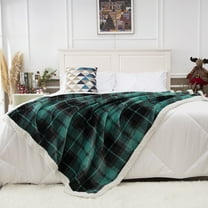 LALIFIT Sherpa Throw Blanket Soft Plush Reversible green and black plaid Flannel Blankets Fuzzy Warm Bed Blanket for Sofa Couch Christmas Halloween Farmhouse Home Decorate 50" x 60" (green&black)