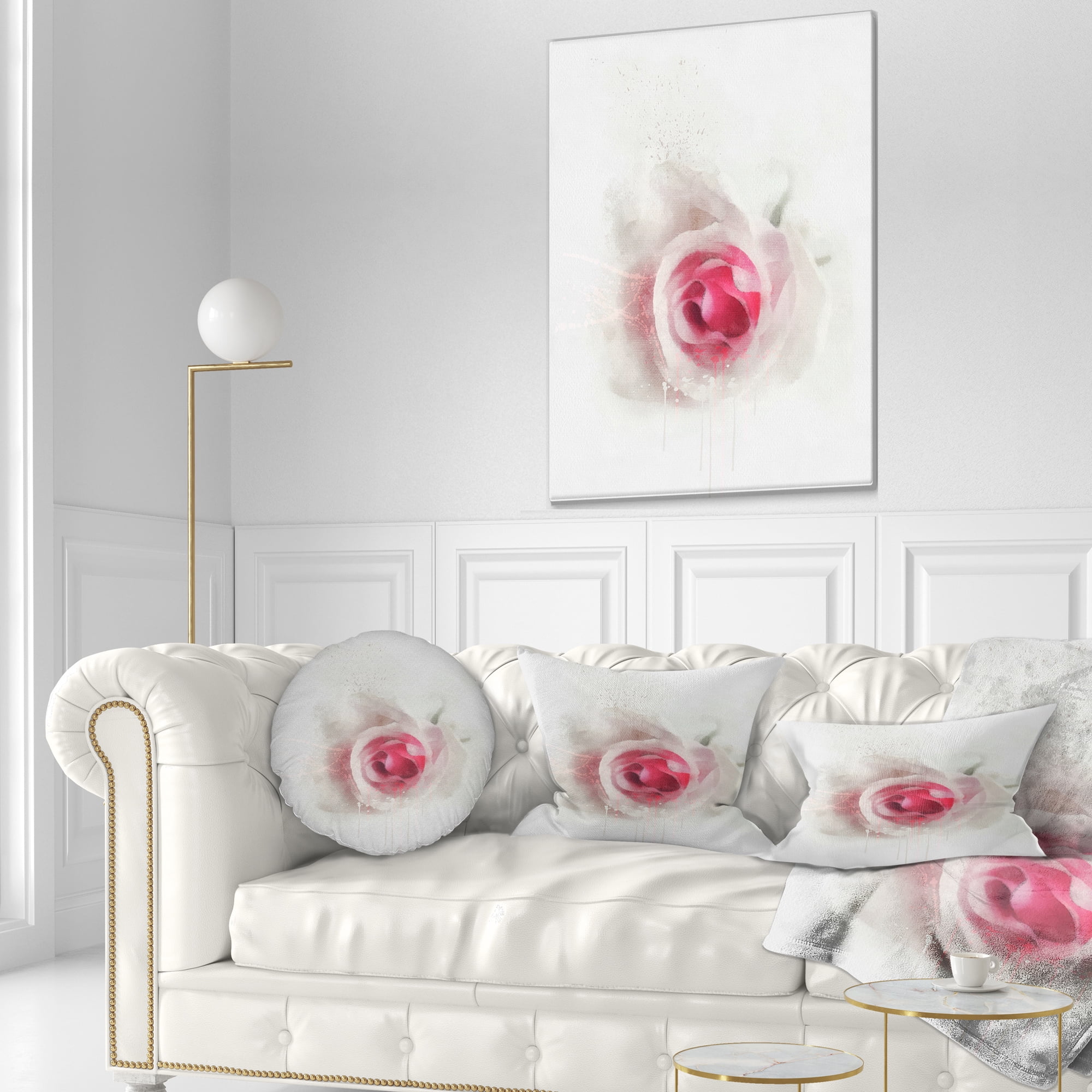 Designart White Rose with Pink Petals - Floral Throw Pillow - 12x20