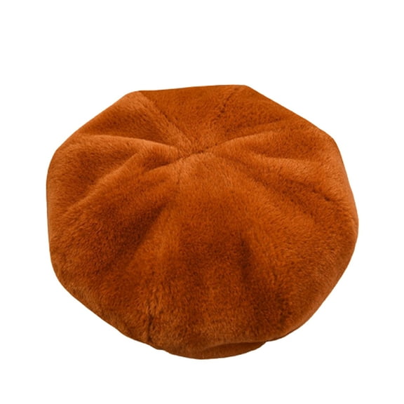 Woman Autumn Winter Warm Solid Color All-Match Berets Beanie Cap Faux fur Hat
