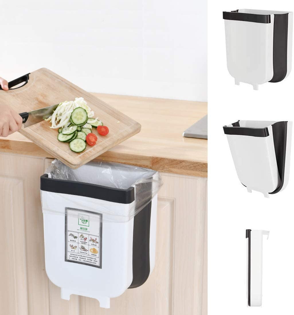 Folding Kitchen Bin Wall Mounted Trash Can Collapsible Small Compact Garbage Bin Hanging Waste