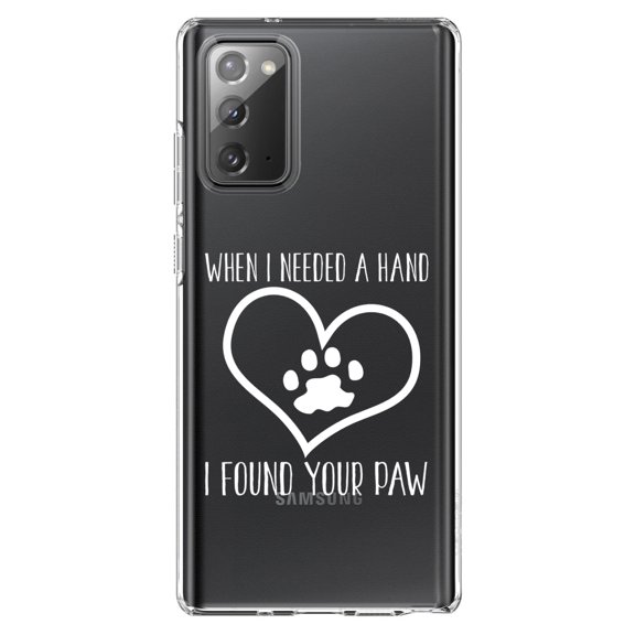 DistinctInk Clear Shockproof Hybrid Case for Samsung Galaxy Note 20 (6.7" Screen) - TPU Bumper Acrylic Back Tempered Glass Screen Protector - When I Need A Hand I Found Your Paw