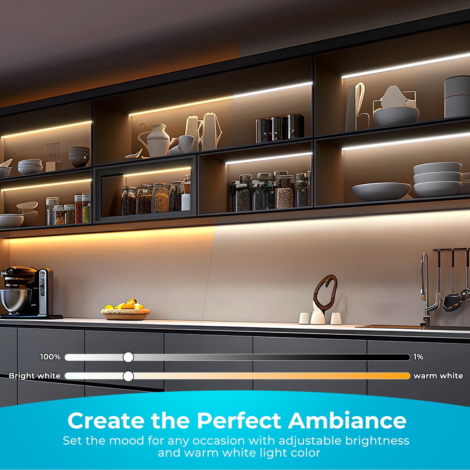 VST Smart Under Cabinet Lighting, UL Listed CRI 93+ CCT COB Strip Lights Alexa & Google Compatible APP Remote, Handwave and Voice Control Under Counter Lights for Kitchen Cabinet Closets (6 Bars)