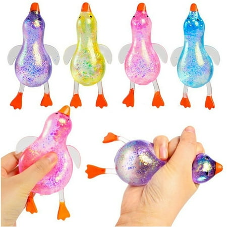 Igeed Squishy Glitter Ducks,Kids Squishy Fidget Toys,Animals Stress Balls Stress Relief Sensory Toys,Stretchy Squeeze Stress Relief Toys For Kids Adults,Party Favors Easter Basket Stuffers,1Pcs