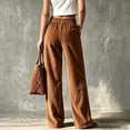 thumbnail image 4 of Stralyhd Wide Leg Pants Woman Corduroy High Waisted Button Up Work Pants Women Trendy Business Casual Outfits Comfort Fit Trousers Brown XXL, 4 of 4