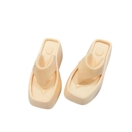 

Sanviglor Women Wedge Sandals Beach Flip-flops Summer Slides Outdoor Lightweight Solid Color Casual Shoes Non-slip Slip On Slippers Apricot 8