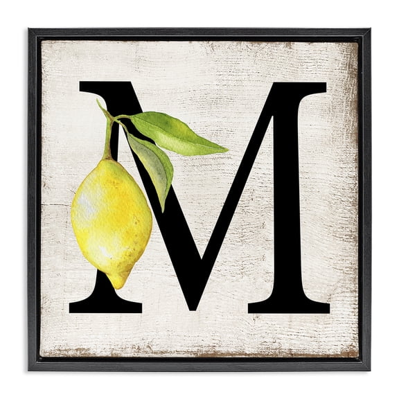 Stupell Industries M with Lemon Letter Food & Beverage Painting Black Floater Framed Canvas Art Print Wall Art, 18 x 18