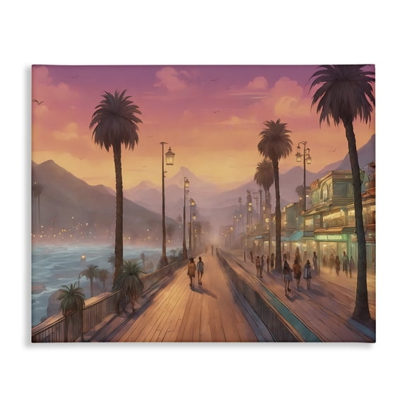 Stupell Industries Busy Tropical Boardwalk Landscape & Nature Painting Wrapped Canvas Art Print Wall Art, 20 x 16