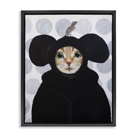 Stupell Industries Traditional Cat & Mouse Funny Animals Black Floating Frame Canvas Art, 17 x 21, by Coco de Paris