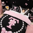 thumbnail image 3 of meiyoeat Ribbon Bow Letter Print Bedding For Girls,Pink Bowtie Monogram T Duvet Cover Full For Kids,Pink Reversible,3-Piece(No Comforter), 3 of 6
