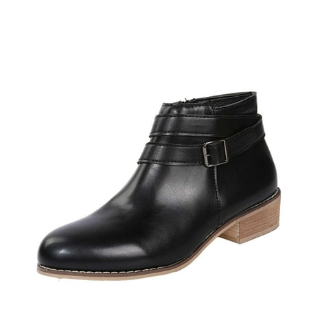 

Boots for Women Clearance Deals! Verugu Western Cowboy Low Heel Comfort Bootie Ankle Boots for Women Women Boots Winter Buckle Strap Chunky Heels Slip On Retro Ladies Footwear Shoes Black 36
