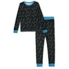 Sleep On It Boys 2-Piece Super Soft Jersey Snug-Fit Pajama Set for Boys - Dinosaurs - Black & Blue, Size 10