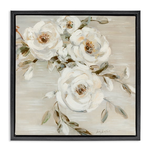 Stupell Industries Neutral Rose Trio Floral Painting Black Floater Framed Canvas Art Print Wall Art, 18 x 18