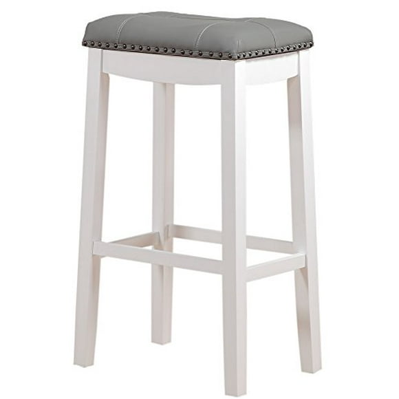 Angel Line Cambridge Padded Saddle Stool with Cushion, 29" Set of 1, White with Gray