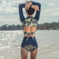 thumbnail image 3 of AMERTEER Women‘s Two Piece Swimsuit for Surf Long-Sleeve Rashguard Swimwear Rash Guard Athletic Crop Tops + Briefs, 3 of 7