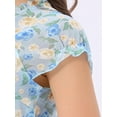 thumbnail image 5 of DARING DIVA Women's Ruffle V Neck Cap Sleeve Chiffon Floral Blouse Top XS Sky Blue, 5 of 6