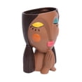 thumbnail image 3 of Maceta con forma de cabeza para niña, diseño divertido de dama, con ojos cerrados Manos dobles, 3 of 9