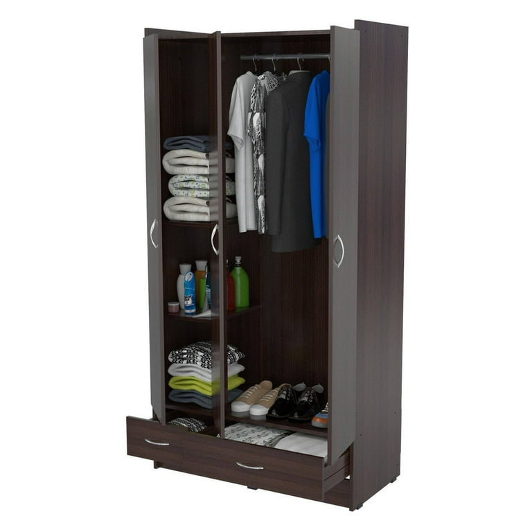Inval America 3 Door Complete Wardrobe Armoire with 2 Bottom