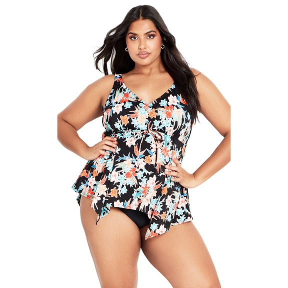 Avenue Women's Plus Size Sharkbite Print Tankini Top