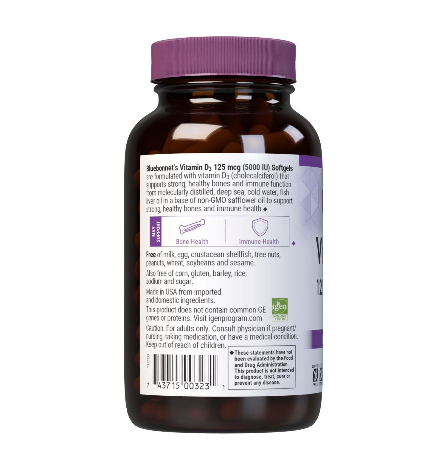 Bluebonnet Vitamin D3 5000 IU, Cholecalciferol from Fish Oil, 250 Softgels