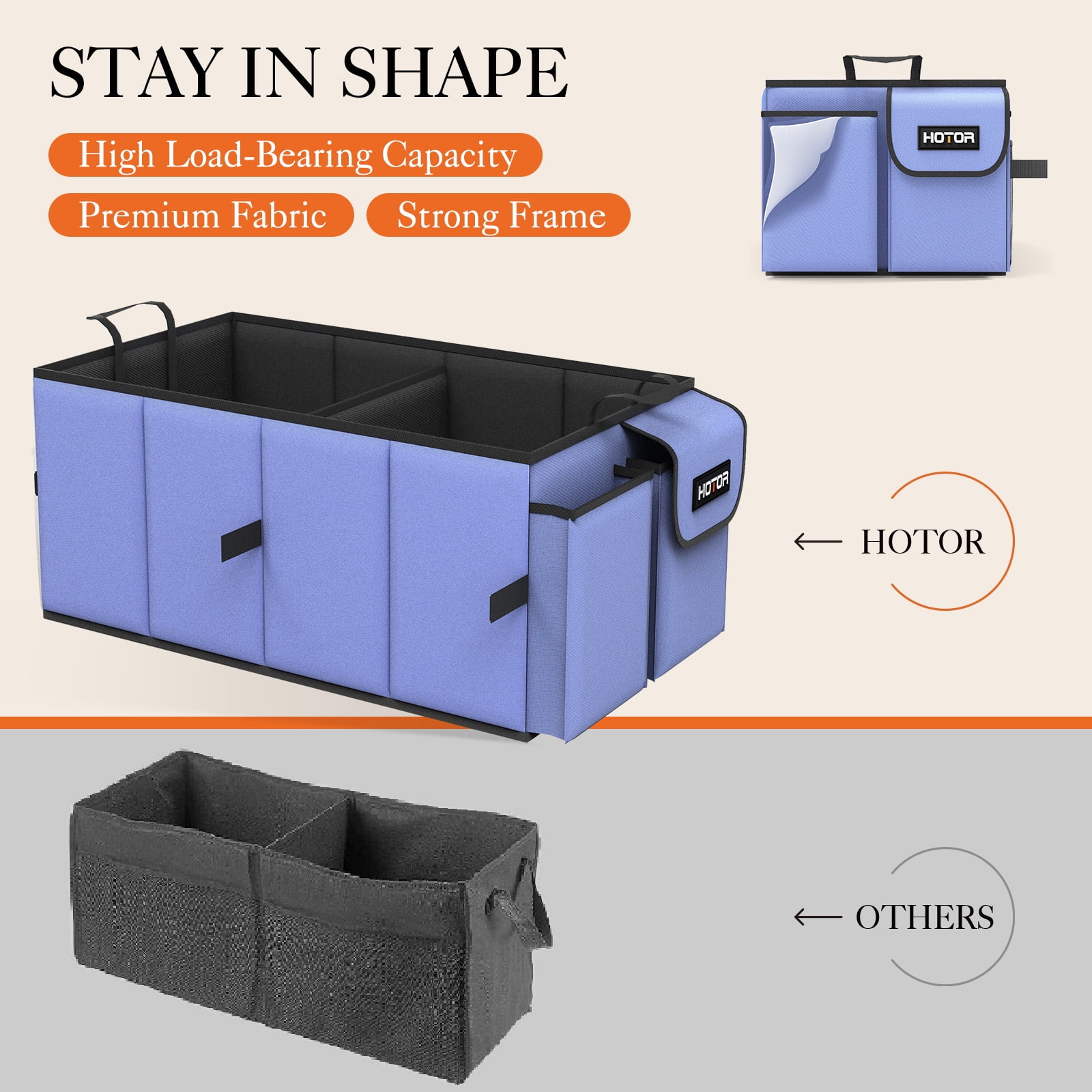 HOTOR Trunk Organizer for Car and SUV - Large-Capacity Car Organizer with Multiple Compartments, Foldable Car Organization for Car Accessories, Tools, Sundries, Blue