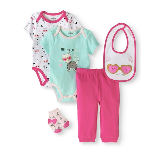 Quiltex Newborn Baby Girls' 5Piece Layette Set
