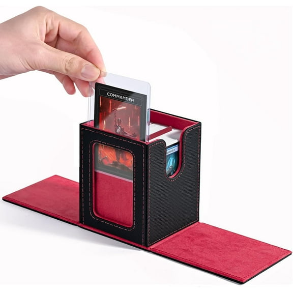 The card box, the commander window shows that the trading card storage box can hold 100 double decks of cards